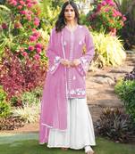Light-pink hand embroidery modal satin stitched straight cut kurta kalidar palazzo dupatta readymade suits