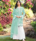 Light-green hand embroidery modal satin stitched straight cut kurta kalidar palazzo dupatta readymade suits