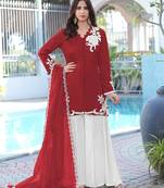 Maroon hand embroidery modal satin stitched straight cut kurta kalidar palazzo dupatta readymade suits