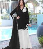 Black hand embroidery modal satin stitched straight cut kurta kalidar palazzo dupatta readymade suits