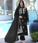 Black embroidered modal satin stitched straight cut kurta pants dupatta readymade suits