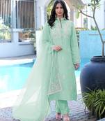 Light-green embroidered modal satin stitched straight cut kurta pants dupatta readymade suits