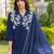 Navy-blue embroidered viscose georgette stitched straight cut kurta culottes dupatta readymade suits