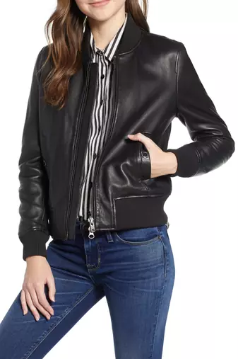 Women's genuine lambskin leather bomber jacket