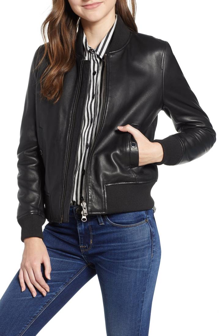 Women's genuine lambskin leather bomber jacket