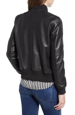 women's black genuine lambskin leather bomber jacket 2