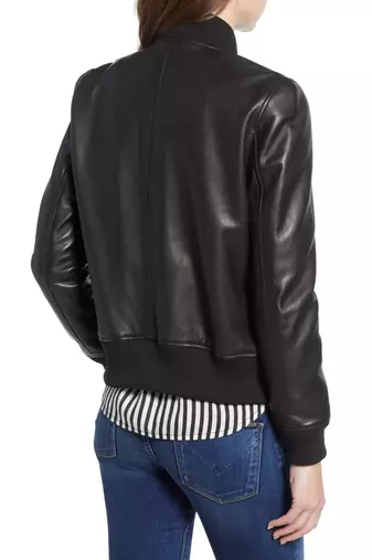 women's black genuine lambskin leather bomber jacket