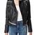 Women's lambskin leather jacket denim trim real leather moto jacket