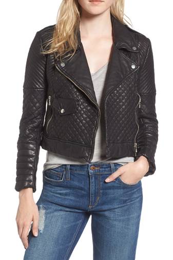 Women's lambskin leather jacket fully quilted leather moto jacket