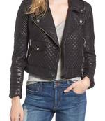 Women's lambskin leather jacket fully quilted leather moto jacket