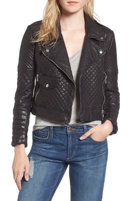 women's black lambskin leather quilted moto jacket 2