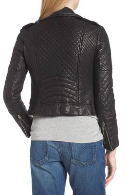 women's black lambskin leather quilted moto jacket 3