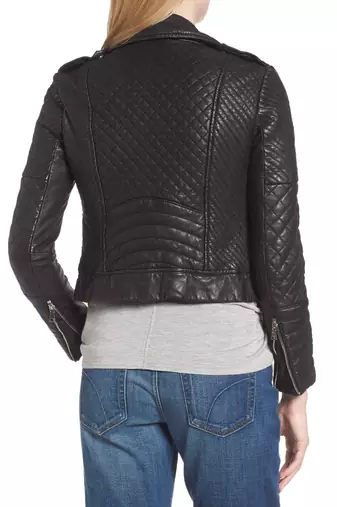 women's black lambskin leather quilted moto jacket
