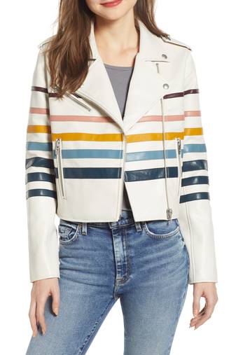 Women's lambskin leather jacket multistripe real leather jacket
