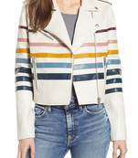 Women's lambskin leather jacket multistripe real leather jacket
