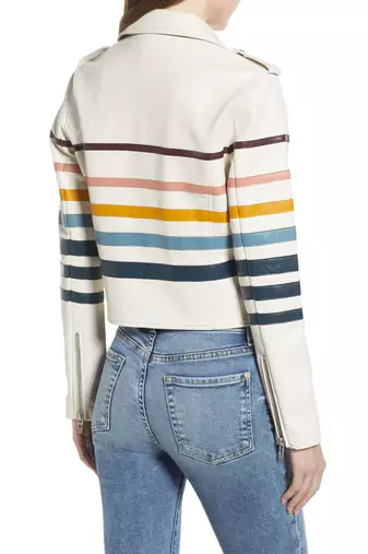 women's black lambskin leather jacket multi stripe