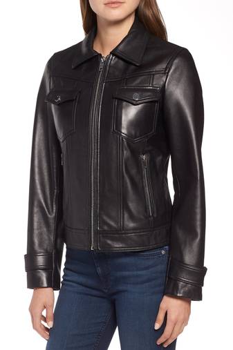 women's lambskin leather jacket two chest pocket real leather jacket