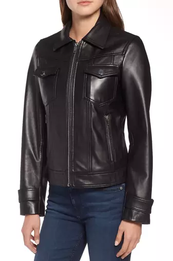 women's lambskin leather jacket two chest pocket real leather jacket