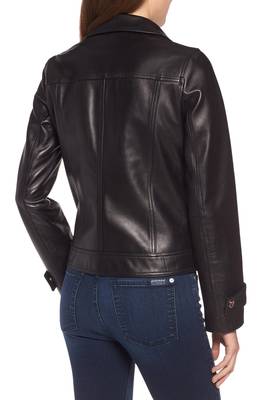 women's black lambskin leather jacket dual chest pockets 2