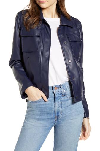 Women's lambskin leather jacket chest flap pockets real leather jacket