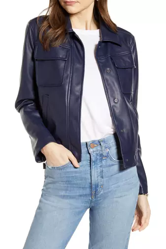 Women's lambskin leather jacket chest flap pockets real leather jacket