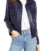 Women's lambskin leather jacket chest flap pockets real leather jacket