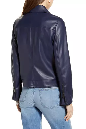 women's black lambskin leather jacket flap pockets