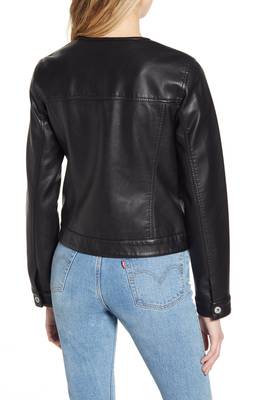women's black lambskin leather jacket chest pockets 2