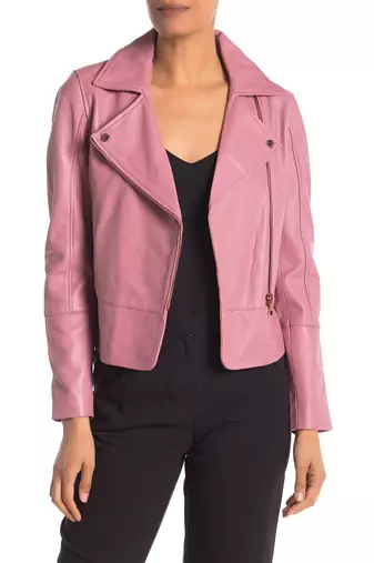 Women's lambskin leather jacket biker pointed collar leather jacket