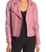 Women's lambskin leather jacket biker pointed collar leather jacket