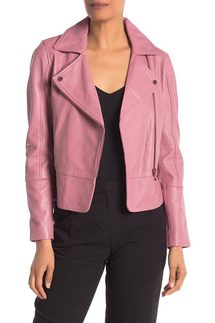 Women's lambskin leather jacket biker pointed collar leather jacket