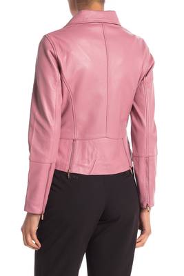 women's black lambskin leather biker jacket pointed collar 2