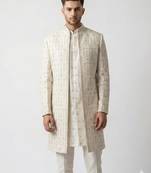 cream art silk sherwani set with thread work
