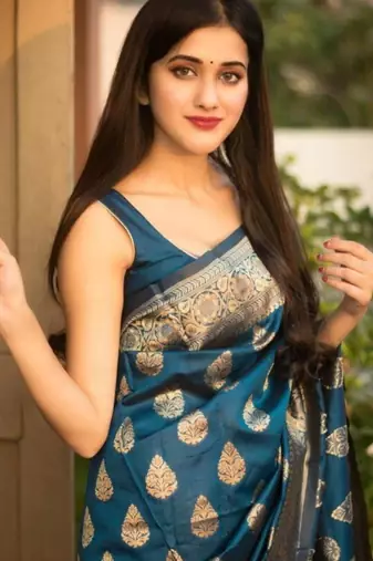  turquoise jacquard south silk fancy saree with unstitched blouse