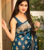 turquoise jacquard south silk saree with zari work