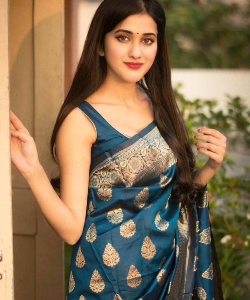  turquoise jacquard south silk fancy saree with unstitched blouse