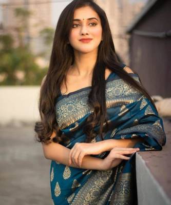 turquoise jacquard south silk saree with zari work 2