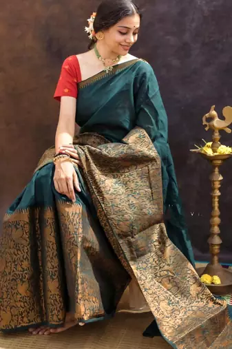 green pure silk saree with woven pattern