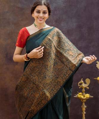 green pure silk saree with woven pattern 3