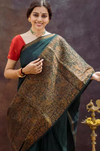 green pure silk saree with woven pattern