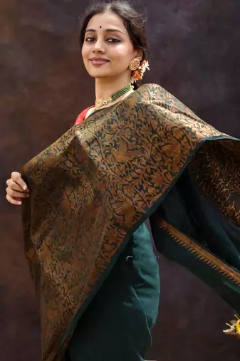 green pure silk saree with woven pattern