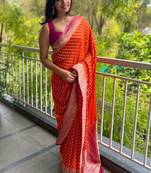  light orange self design pure silk blend multicolor saree with unstitched blouse