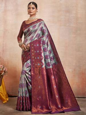 wine silk cotton saree with zari work 1