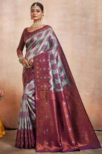 Celebrity type wine resham thread silk cotton saree with unstitched blouse