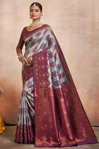 Celebrity type wine resham thread silk cotton saree with unstitched blouse