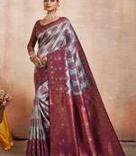 wine silk cotton saree with zari work