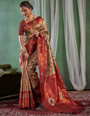 maroon banarasi south silk saree with zari work 2