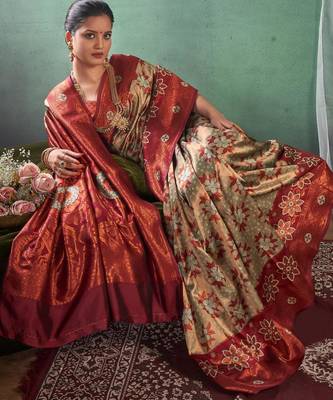 maroon banarasi south silk saree with zari work 3