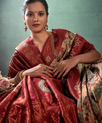 maroon banarasi south silk saree with zari work 4