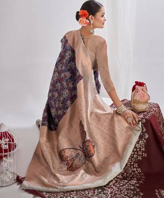 navy blue silk saree with zari pattern 2